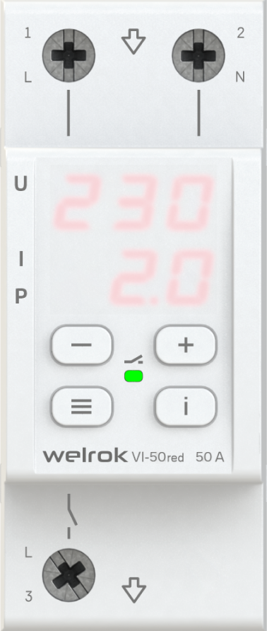 Welrok VI-50 Red Реле напряжения с контролем тока и мощности, 50А